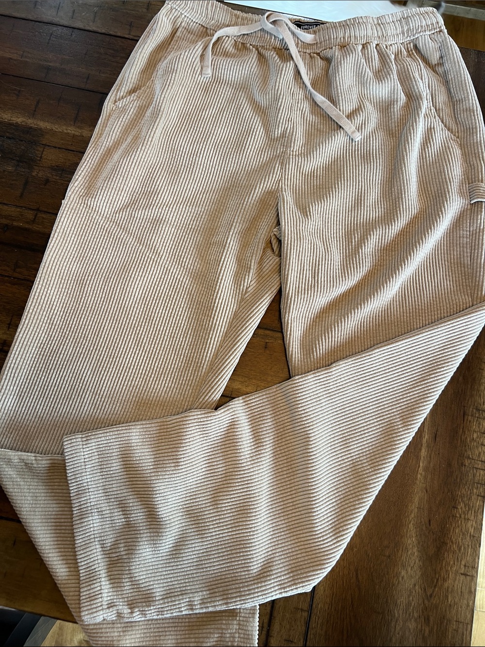 Forever 21 Men's Corduroy Drawstring Pants in Light Beige